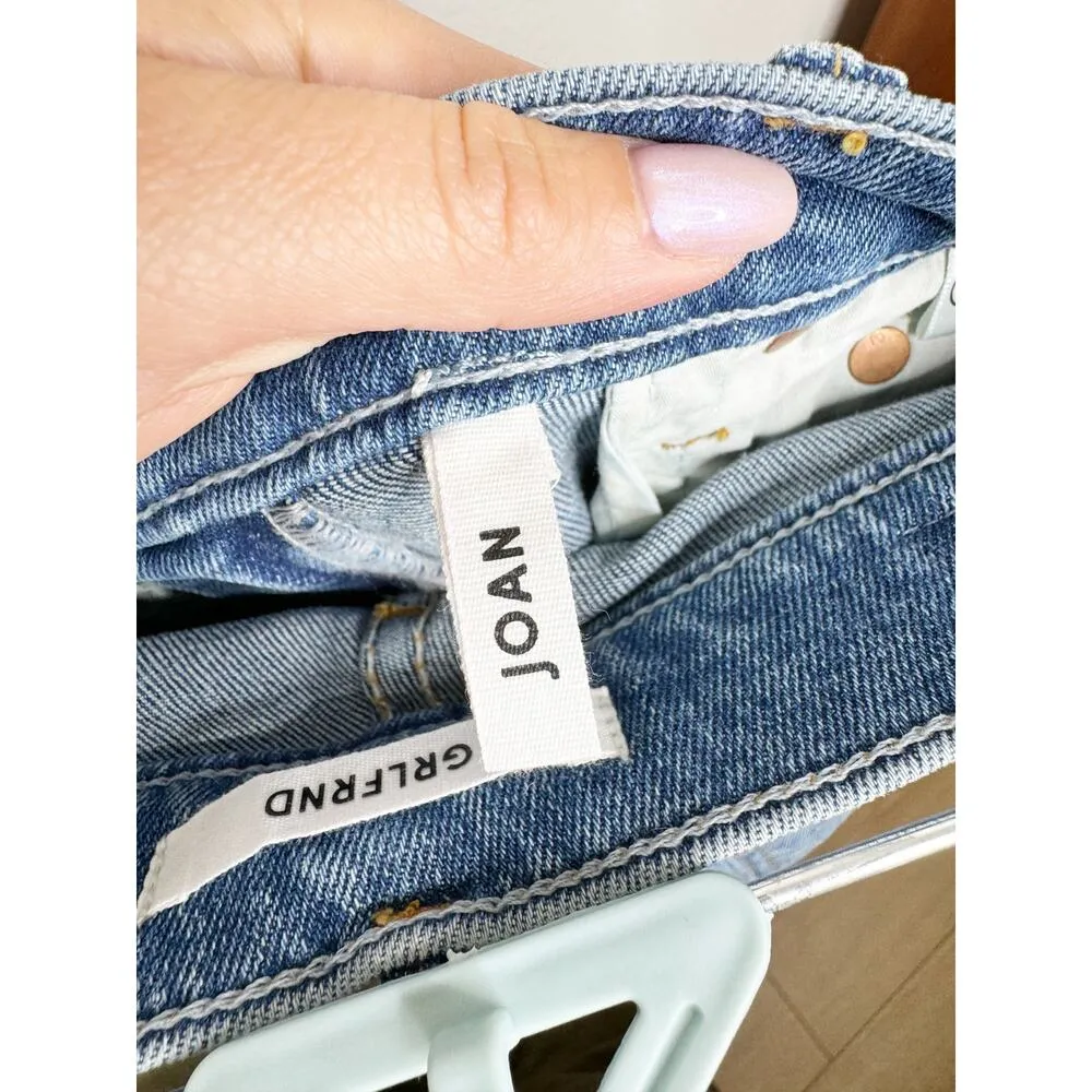 NWOT GRLFRND Joan Cropped Distressed Jeans Mid Rise Raw Hem Magnetic Dark Wash - Image 6