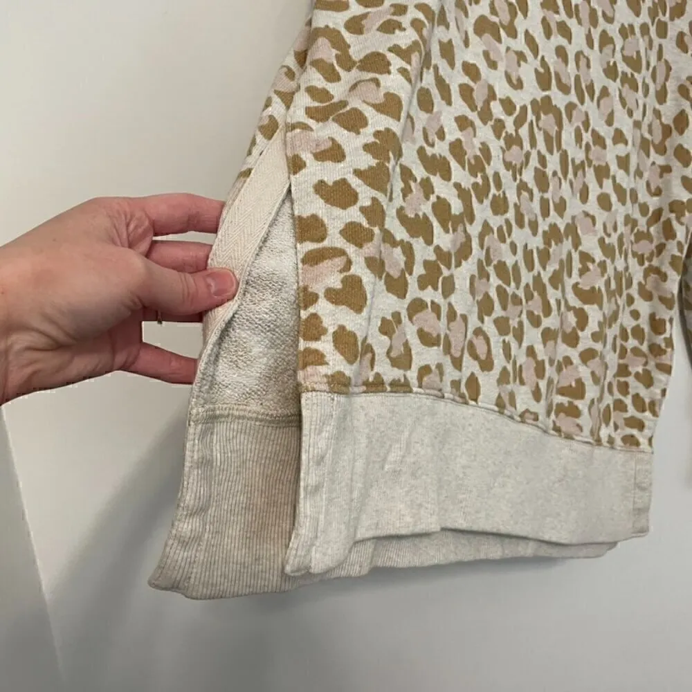 AERIE AMERICAN EAGLE Oversized Desert Sweatshirt Cream Tan Leopard Cheetah Tunic - Image 7