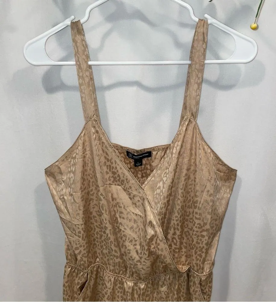 Light coffee leopard silky romper pajamas lingerie Inc intimates cozy pockets Tan Size L - Image 6