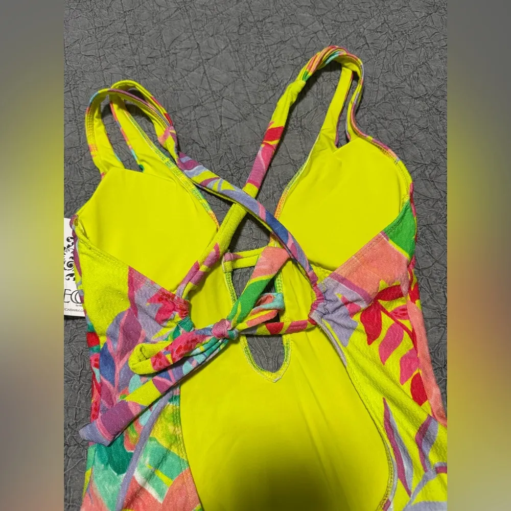 New BECCA Costa Bella Bright Tropical Texture Lime/ Yellow/Pink One Piece Swiw - Image 5
