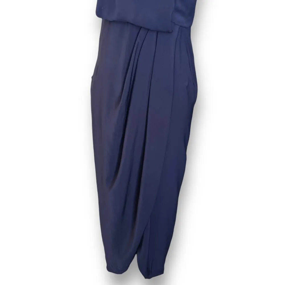 Shona Joy Revolve Knot Draped Halter Dress Navy Blue Maxi 4 Cocktail Formal - Image 4