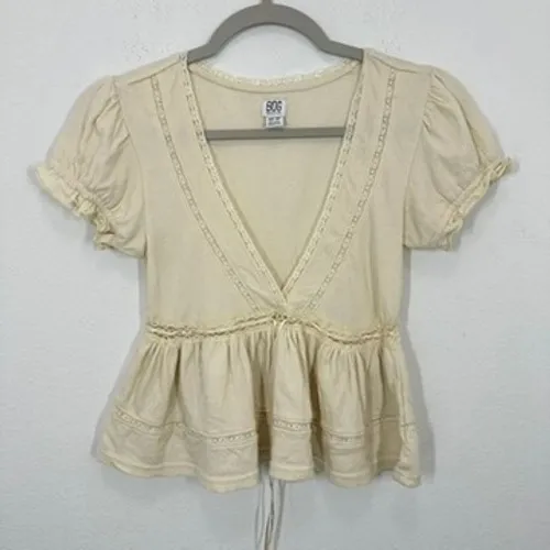 BDG Urban Outfitters Peplum Top Cream Lace V Neck Boho Prairie Festival Babydoll - Image 2