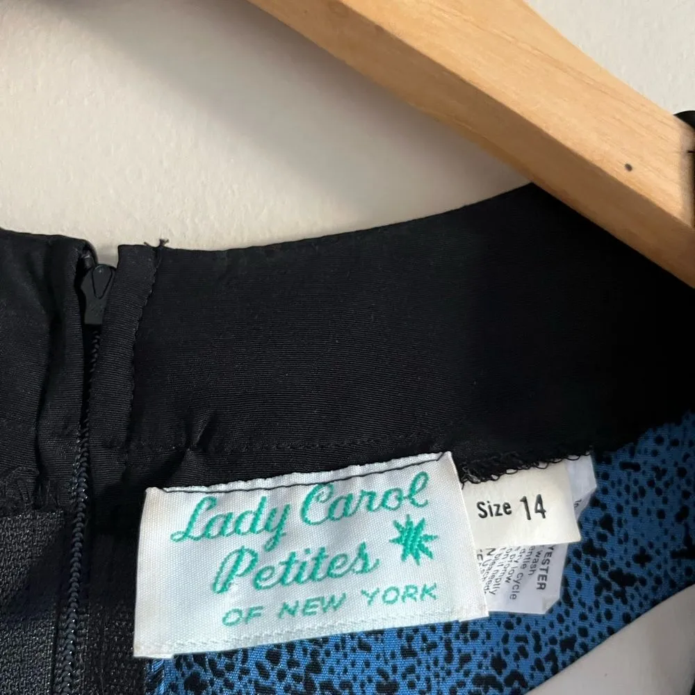 Vintage 80s Lady Carol Blue Peplum Puff Shoulder Dress Set Retro Career Chic Size L - Image 6