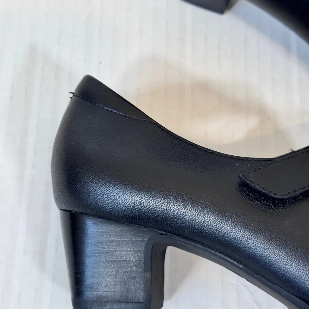 Clarks Black Leather Mary Jane Heels Womens 7.5 Preppy School Girl Shoes Classic - Image 10