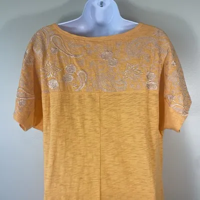 Soft Surroundings Sz Xl Short Sleeve Orange Shift Dress Embroidered‎ Cotton NWT - Image 5