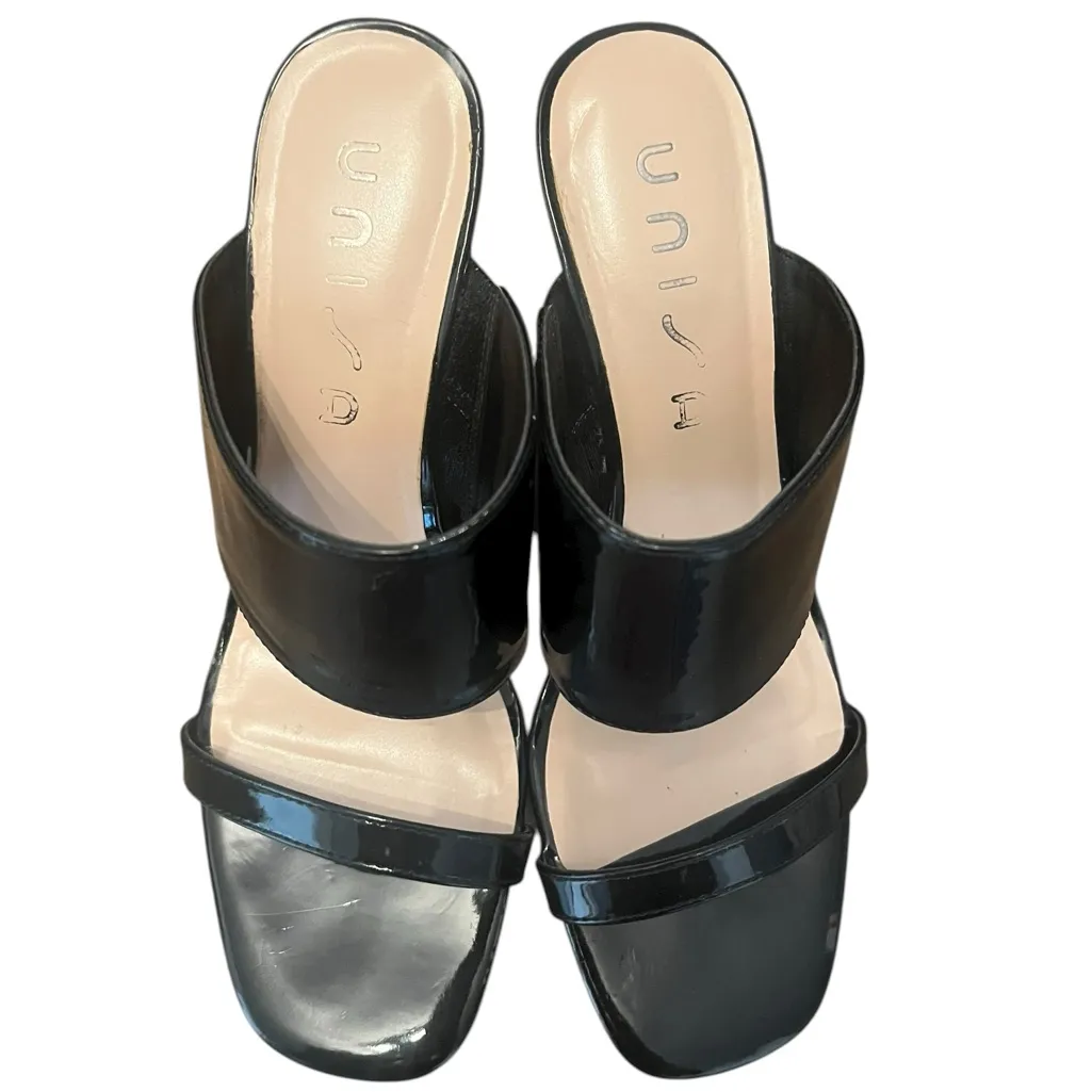 Unisa Women’s Nietra Black Glossy‎ Slide Heeled Wedge Sandals Size 9.5 - Image 5