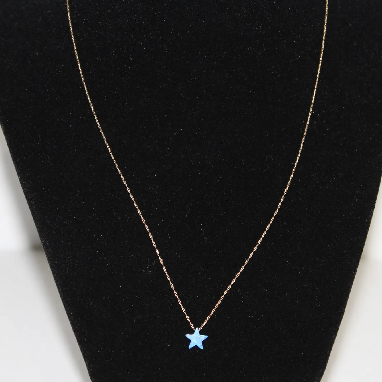 Dainty Solid 14K Gold Necklace with Blue Opal Star Charm - Image 4
