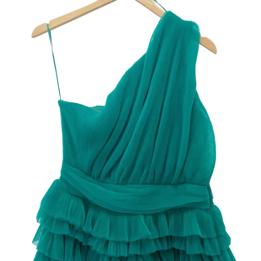 NWT Endless Rose One Shoulder Tiered Tulle Mini Dress Jade Green Size Medium - Image 5