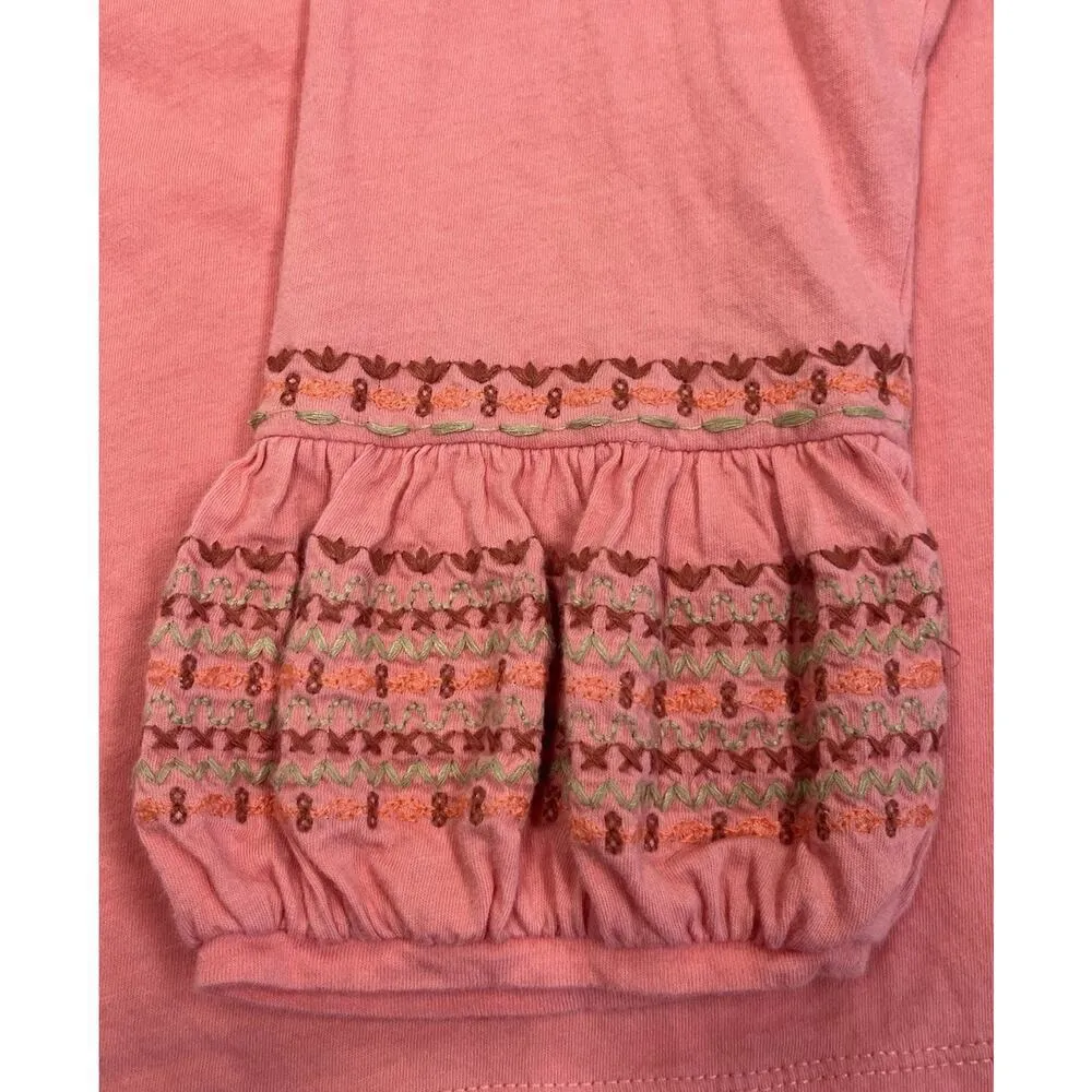 SUNDANCE Womens Coral Orange Embroidered 3/4 Sleeve Blouse L Western Prairie - Image 7