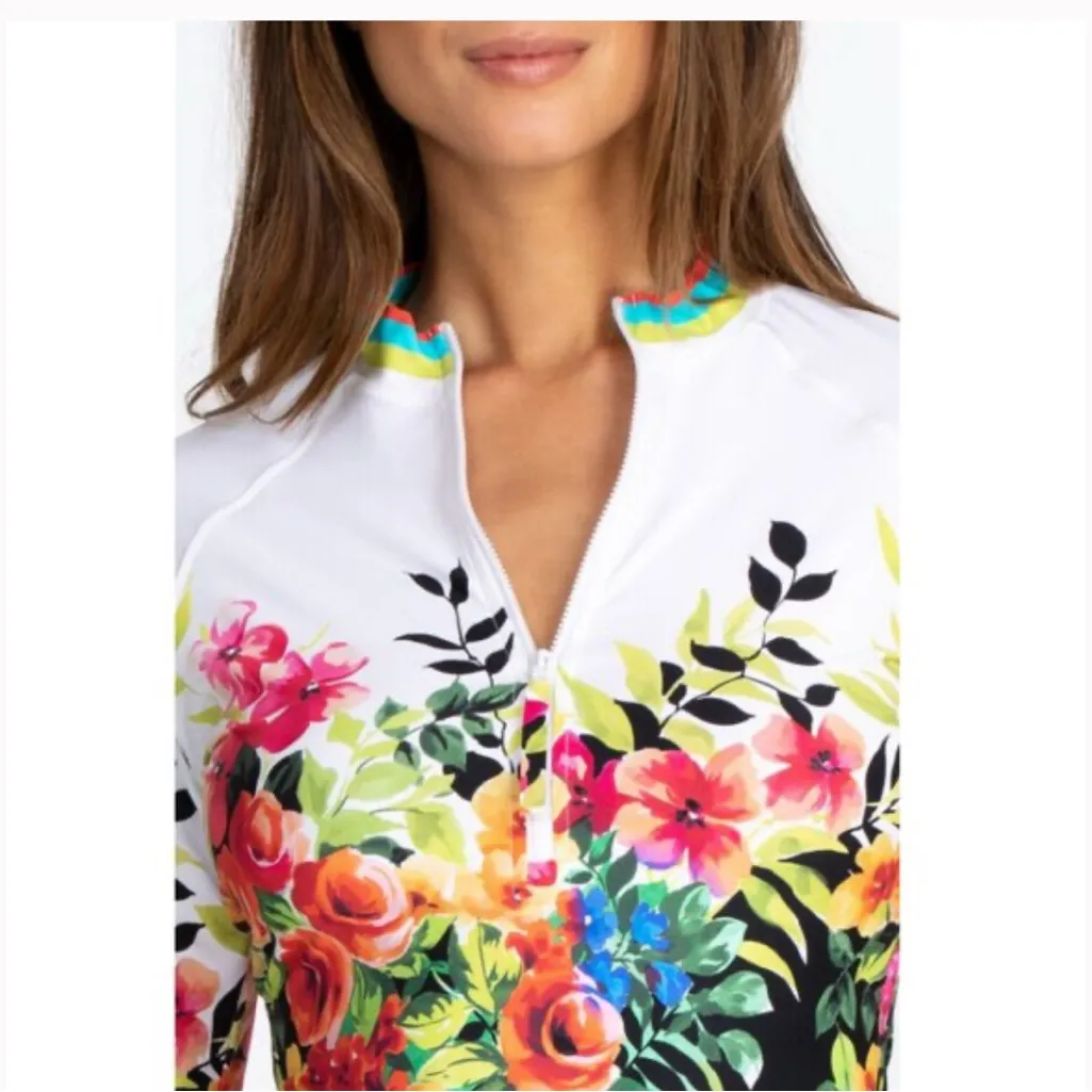 Johnny Was Floral Surf Long Sleeve Top Black Sea Rash Guard size XS - Image 3