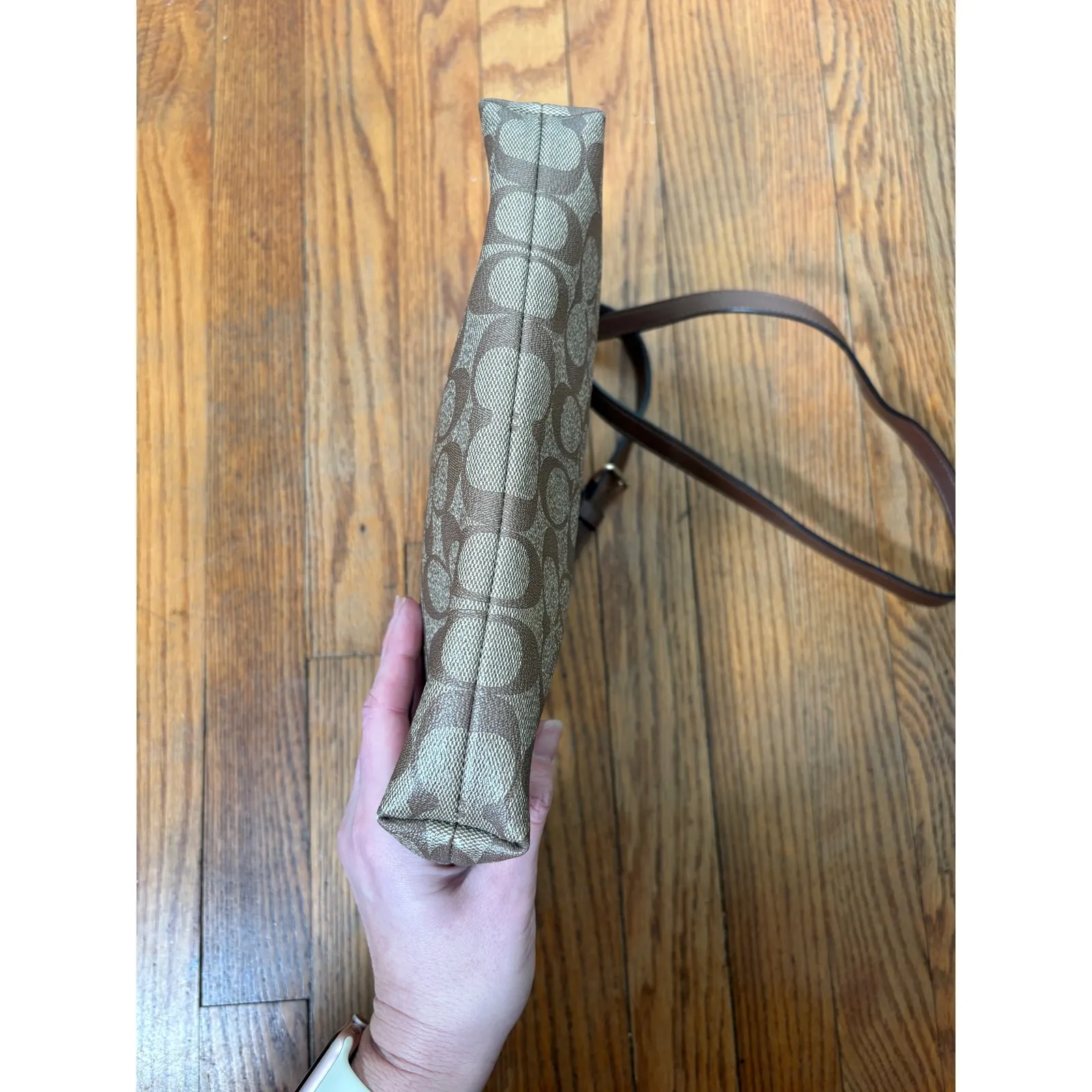 Coach Signature File Canvas Crossbody Bag Brown Tan Khaki Leather Trim - Image 7