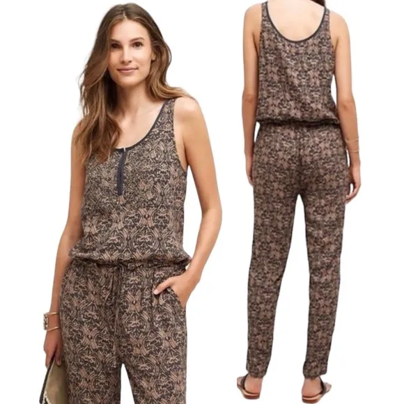 Anthropologie TINY Printed Beaded Jumpsuit Sleeveless Blouson Womens XS - Image 2
