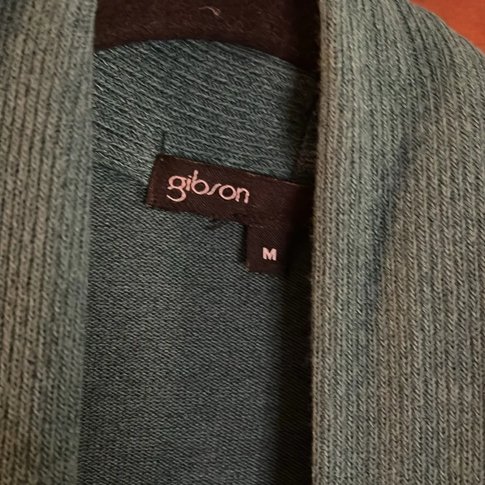 Gibson shawl collar Teal Open Front Cardigan Sweater medium - Image 2