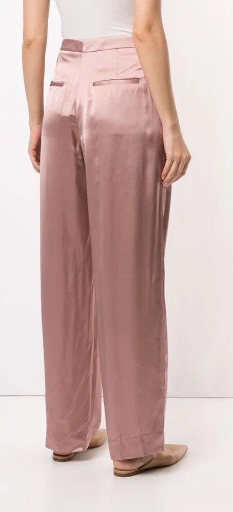 VINCE Liquid Shine Straight Leg Trousers Size 10 Pink Satin Wide Leg Career Wear - Image 2