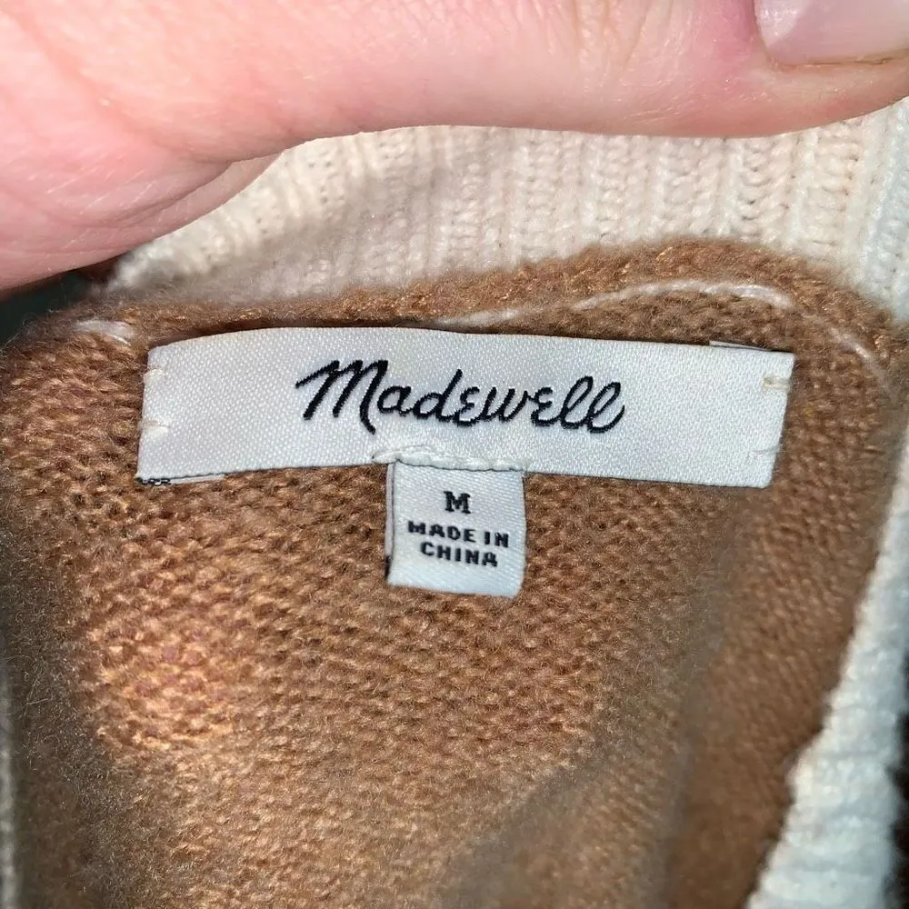 Madewell tan & cream color block grandpa M cardigan - Image 3
