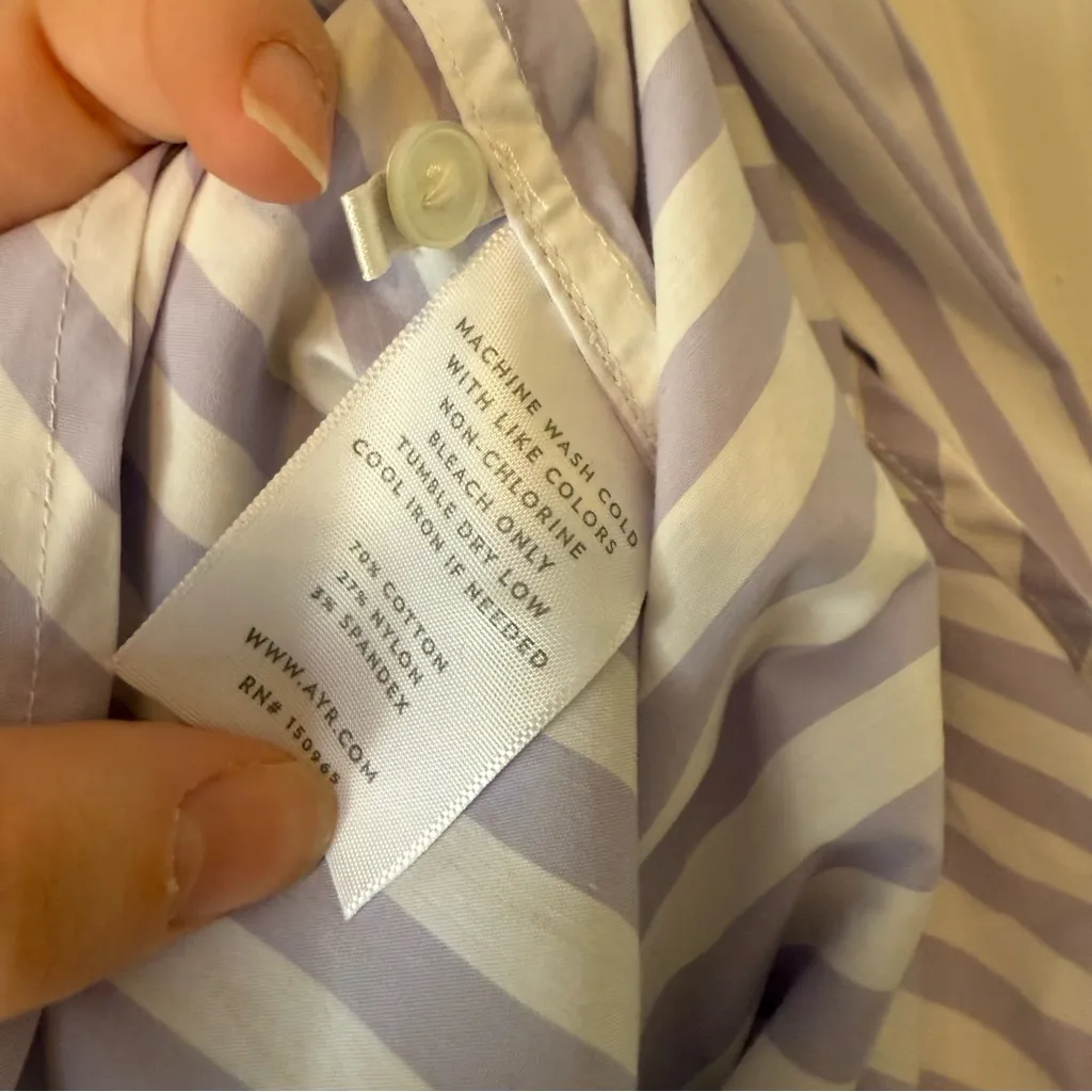 AYR The Deep End Purple & White Striped Button Down Top Size Small - Image 4