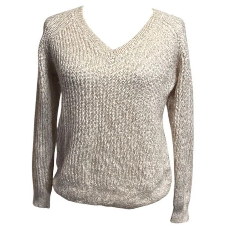 Comptoir des Cotonniers Mohair Blend Cream with Subtle Shimmer Sweater US XXS Gold - Image 1