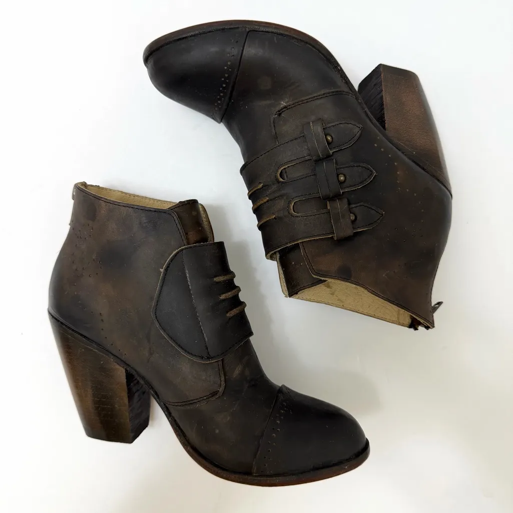 Freebird by Steven Malbec Black Leather Ankle Boot Bootie Chunky Heel Size 7 - Image 8