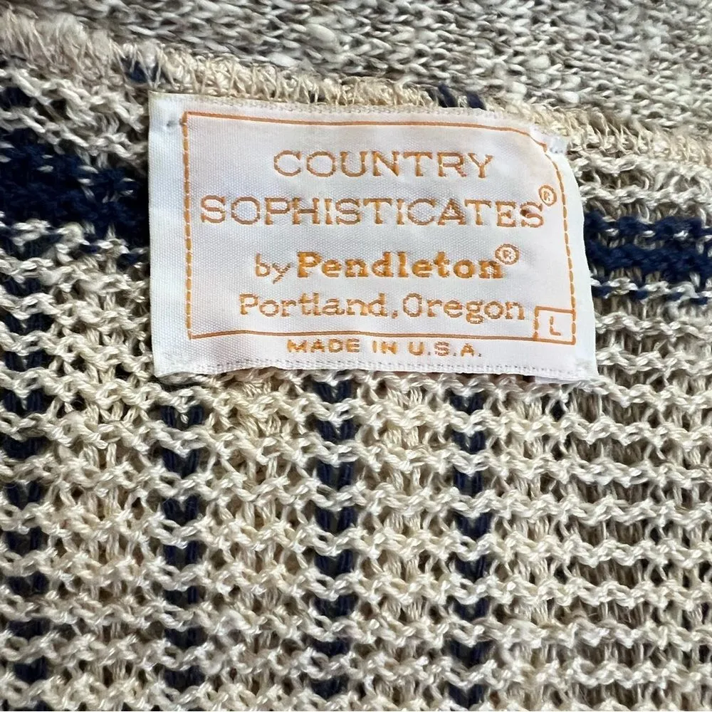 Pendleton Country Sophisticates Linen Blend Cardigan Large Beige Navy Plaid - Image 7