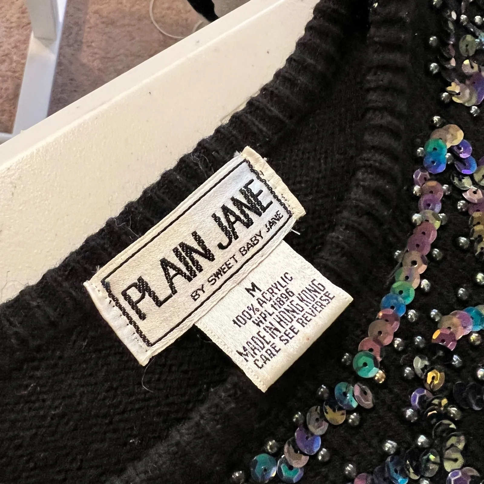 Vintage Black Knit Rainbow Sequin Beaded Long Sleeve Sweater Dress Size Medium - Image 6