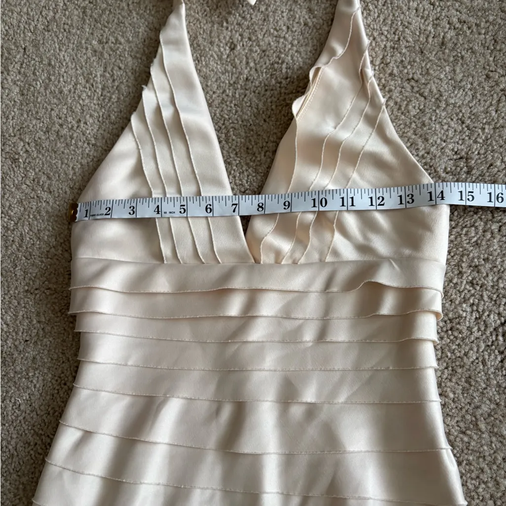 Forever 21 Vintage Y2K 2000s Champagne Statin Tiered Haulter Dress Size Small - Image 10