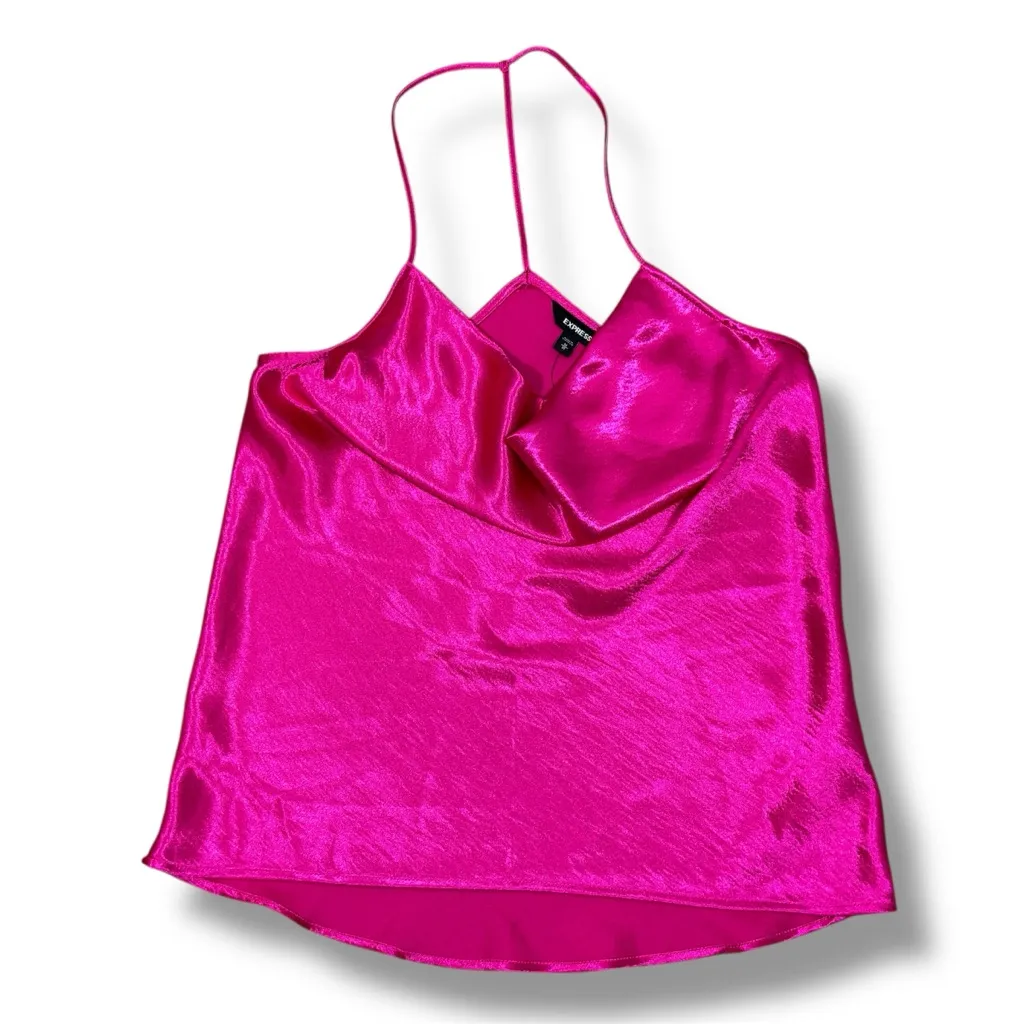 Express Satin Drape Front String Racerback Camisole Top Hot‎ Pink Medium - Image 12