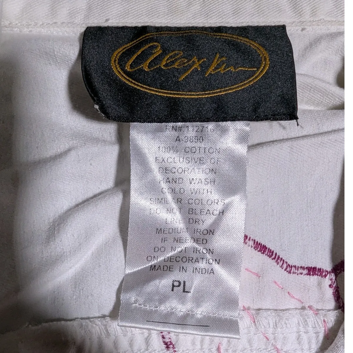 Vtg Y2K Alex Ku White Cotton Orange Floral Applique Sequin Denim Jacket P L Size undefined - Image 5