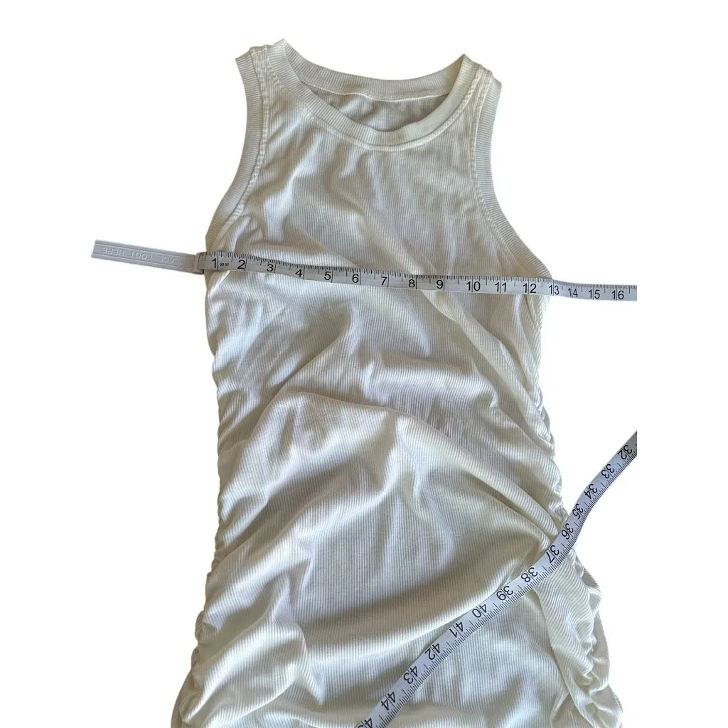 Shein Womens White Ribbed Sleeveless Ruched Bodycon Tank Dress Casual Beach Sz S - Image 5
