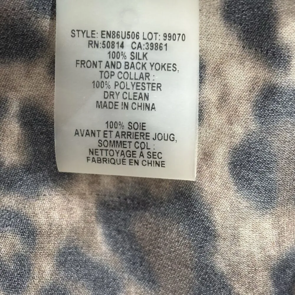 Elie Tahari Size S Anderson Black Lace + Leopard Print 100% Silk Button Blouse - Image 7