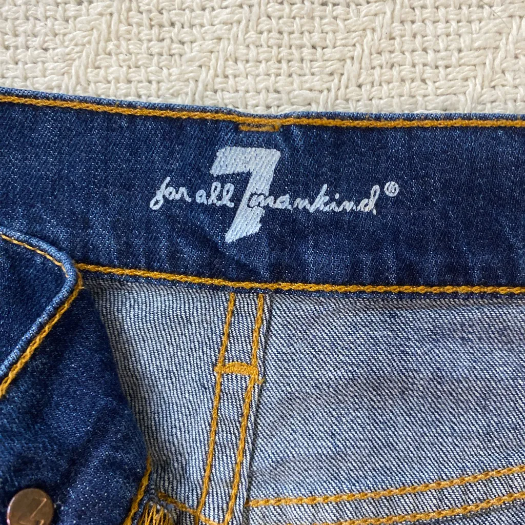 7 For All Mankind Womens Sz 32 Mid Rise Straight Leg Blue Denim Button Fly Jean - Image 4