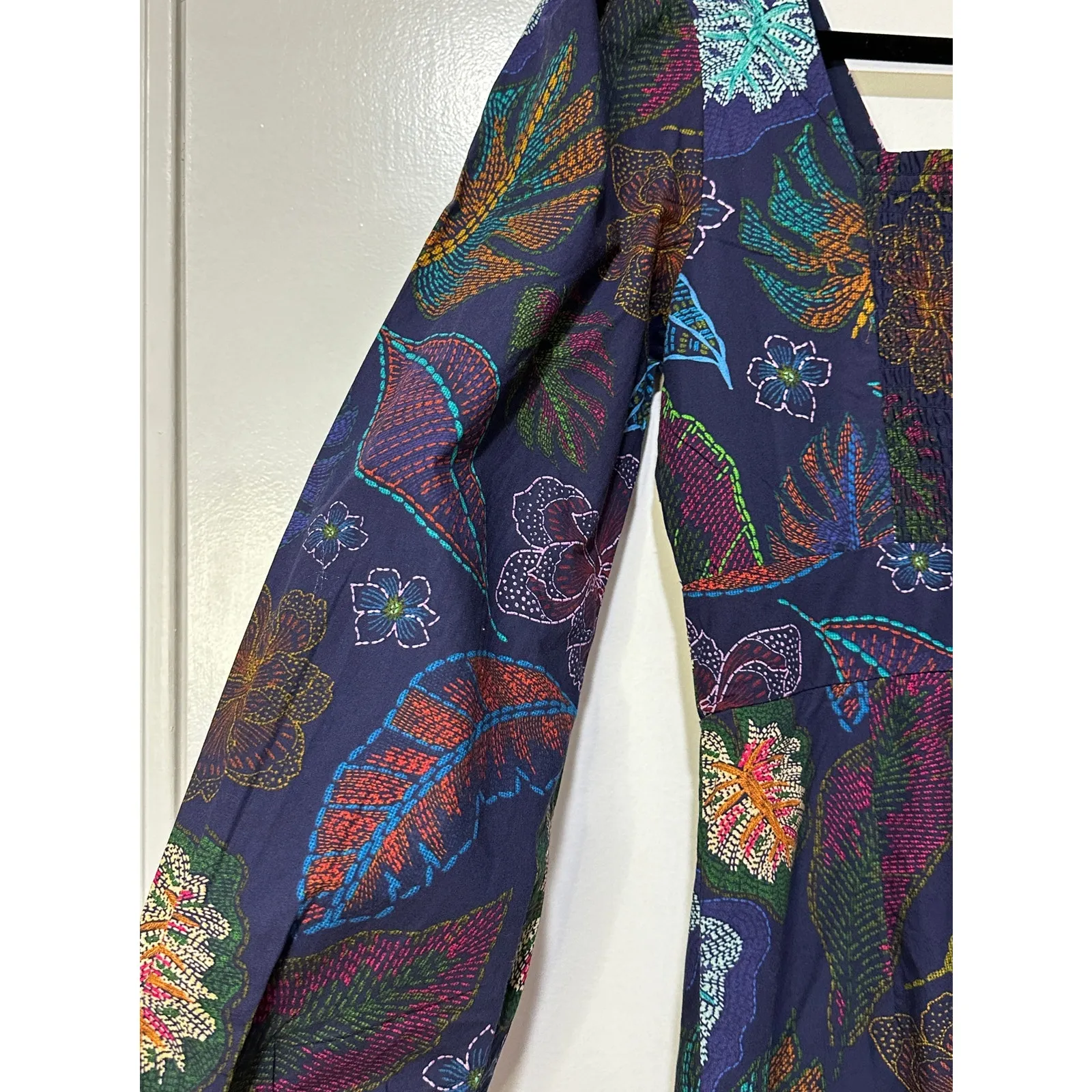 Allison New York Flora Mini Dress Navy Floral Sz 4 NWT Smocked Back Long Sleeves Blue - Image 14