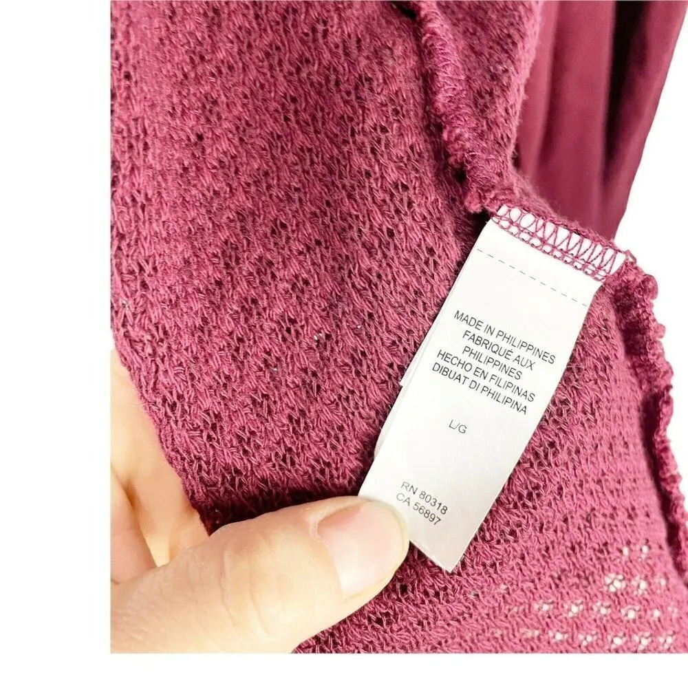 Lucky Lotus Burgundy Cardigan Sweater Sz L Mesh Waterfall Open Front Long Sleeve Red Size L - Image 5