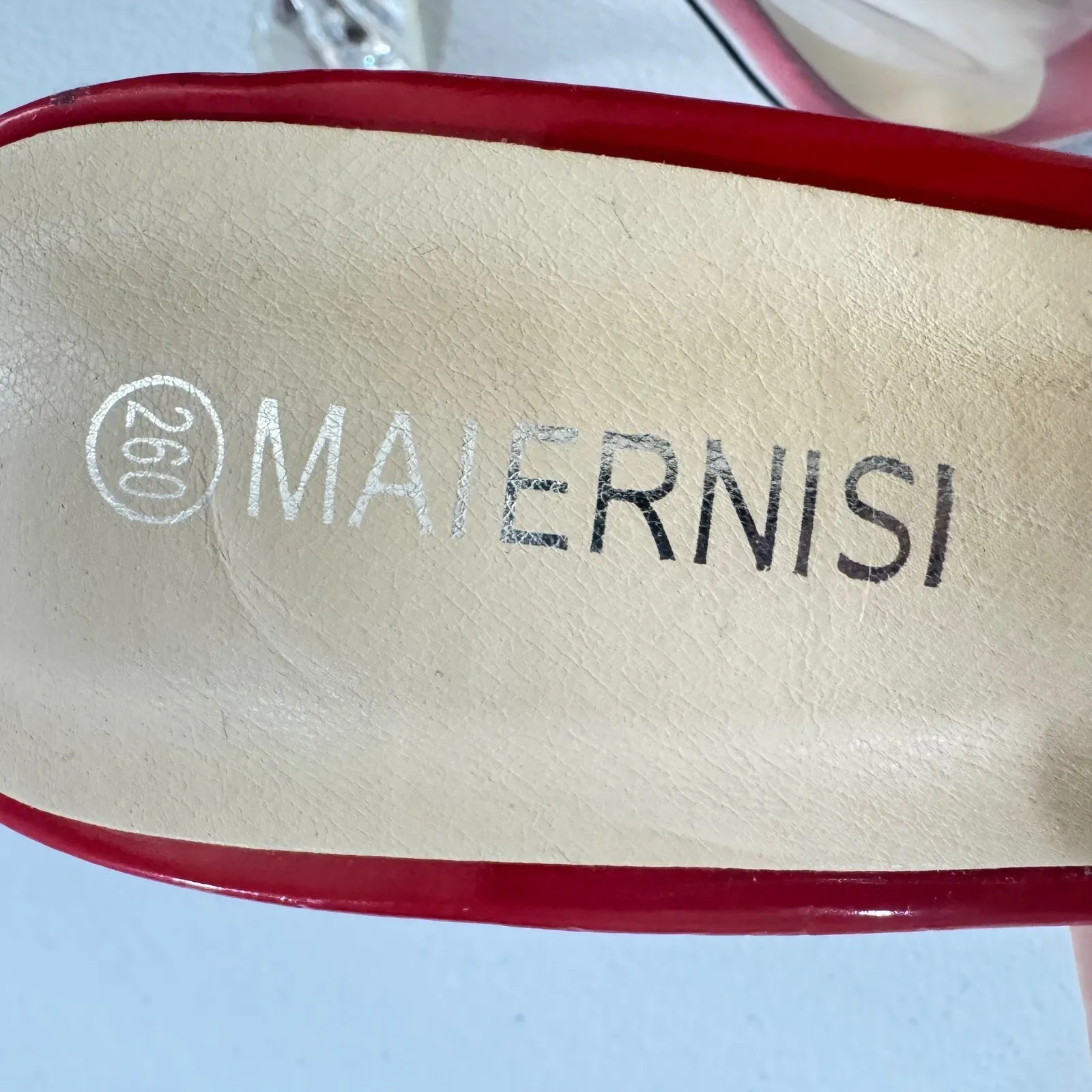 MAIERNISI Clear Heels Sandals Square Toe High Stiletto Mules Slip on Wedding 9.5 Red - Image 8