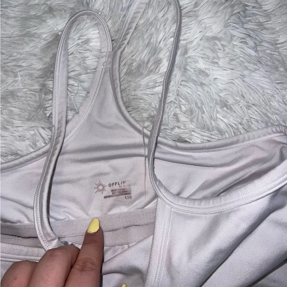 Aerie Offline White Razor Back Cropped Tank size Large - Image 2