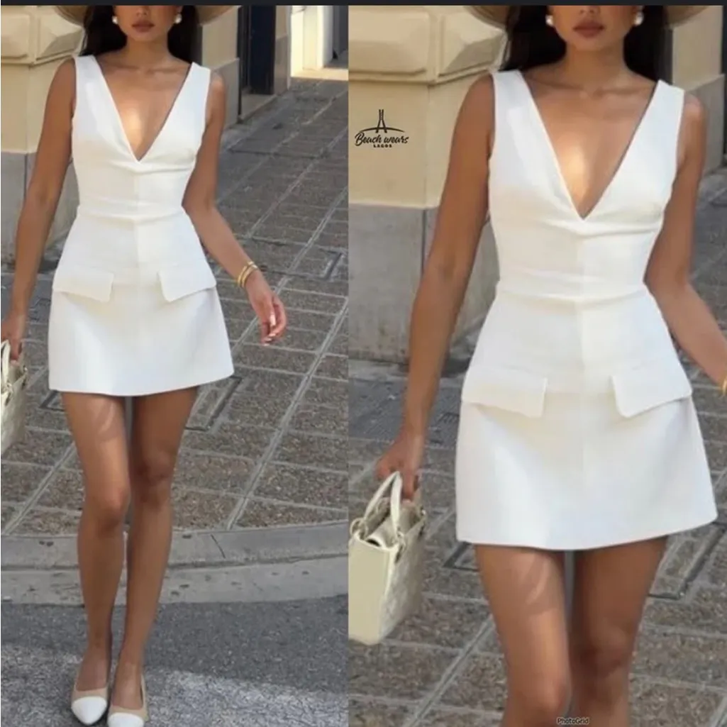 HOUSE OF CB OLYMPIA White Plunge MINI DRESS NWOT Size XS‎ - Image 2
