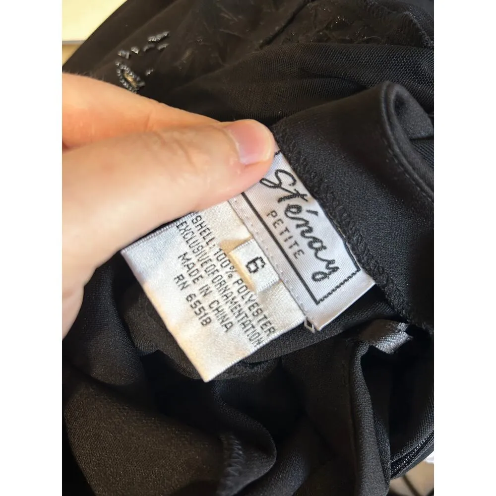 Vintage 90s Y2K Black Illusion Beaded Short Sleeve Mock Neck Column Gown Size 6P - Image 8