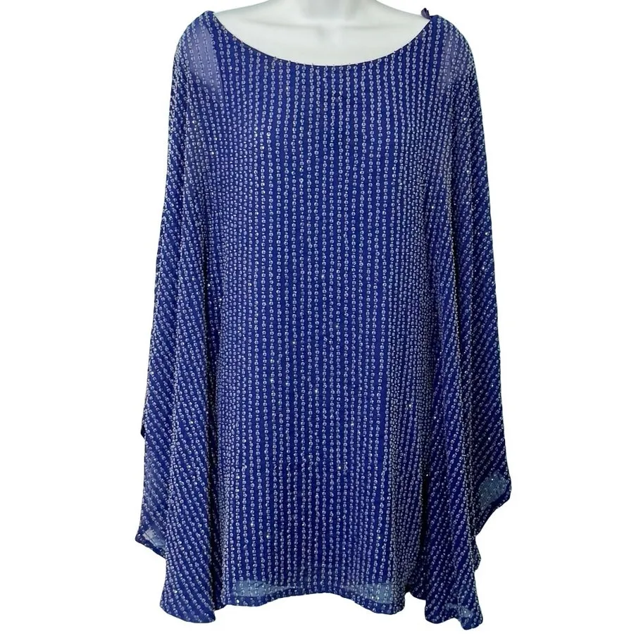 Free People Deep Sea Blue Purple Chrysallis Beaded Sequin Kaftan Mini Dress XS - Image 2