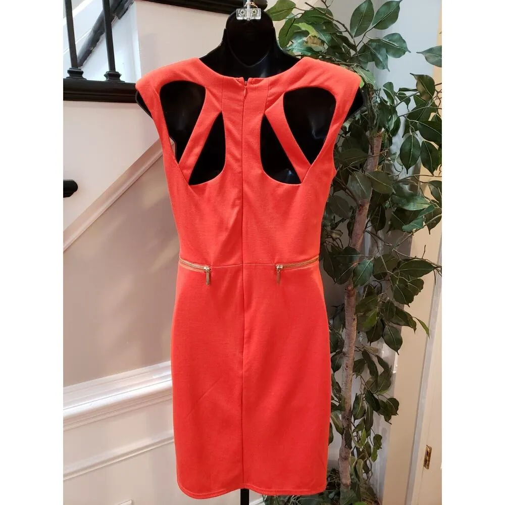 Kardashian Kollection Women Orange Back Cutout Zipper Waist Knee Length Dress S - Image 6