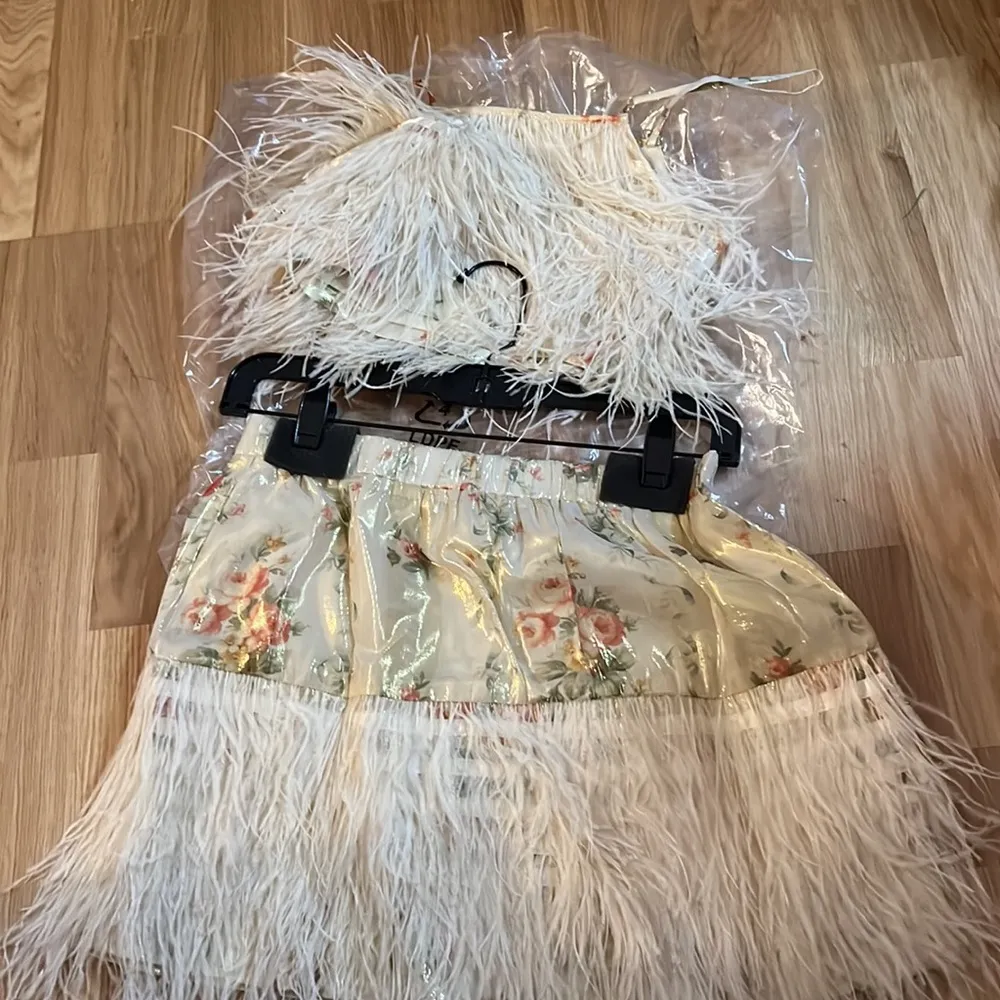 SET NWT Loveshackfancy Risha Mini Skirt and Dusty Crop Cami in golden fog - Image 7