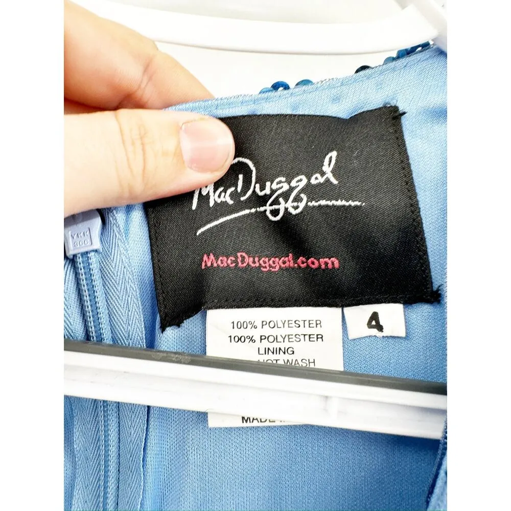 Mac Duggal 5510 Blue Women's Sequined Wrap Over Puff Long Sleeve Gown Size 4 - Image 5