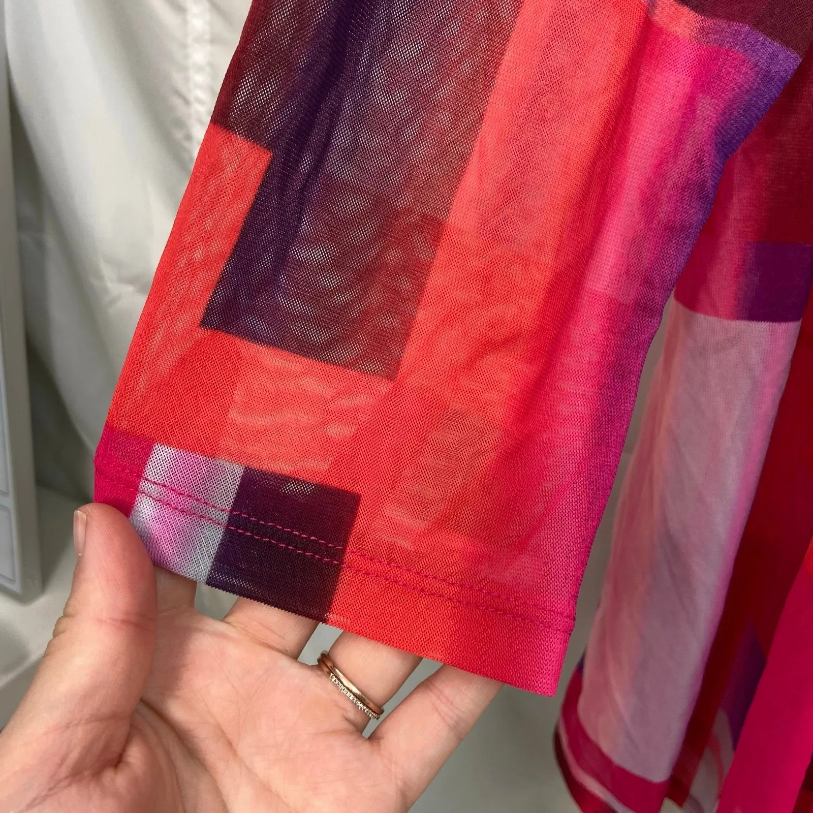 Susan Graver women's pink red colorblock mesh lightweight open cardigan large - Image 2