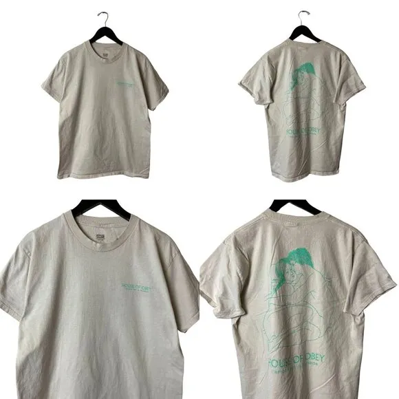 House of Obey Lovers T Shirt Cream Medium M Graphic Tee - Image 2
