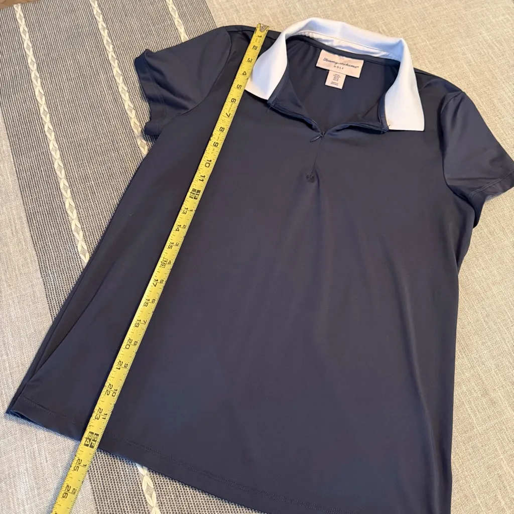 Tommy Bahama Navy Polo Shirt with Light Blue Collar - Image 2