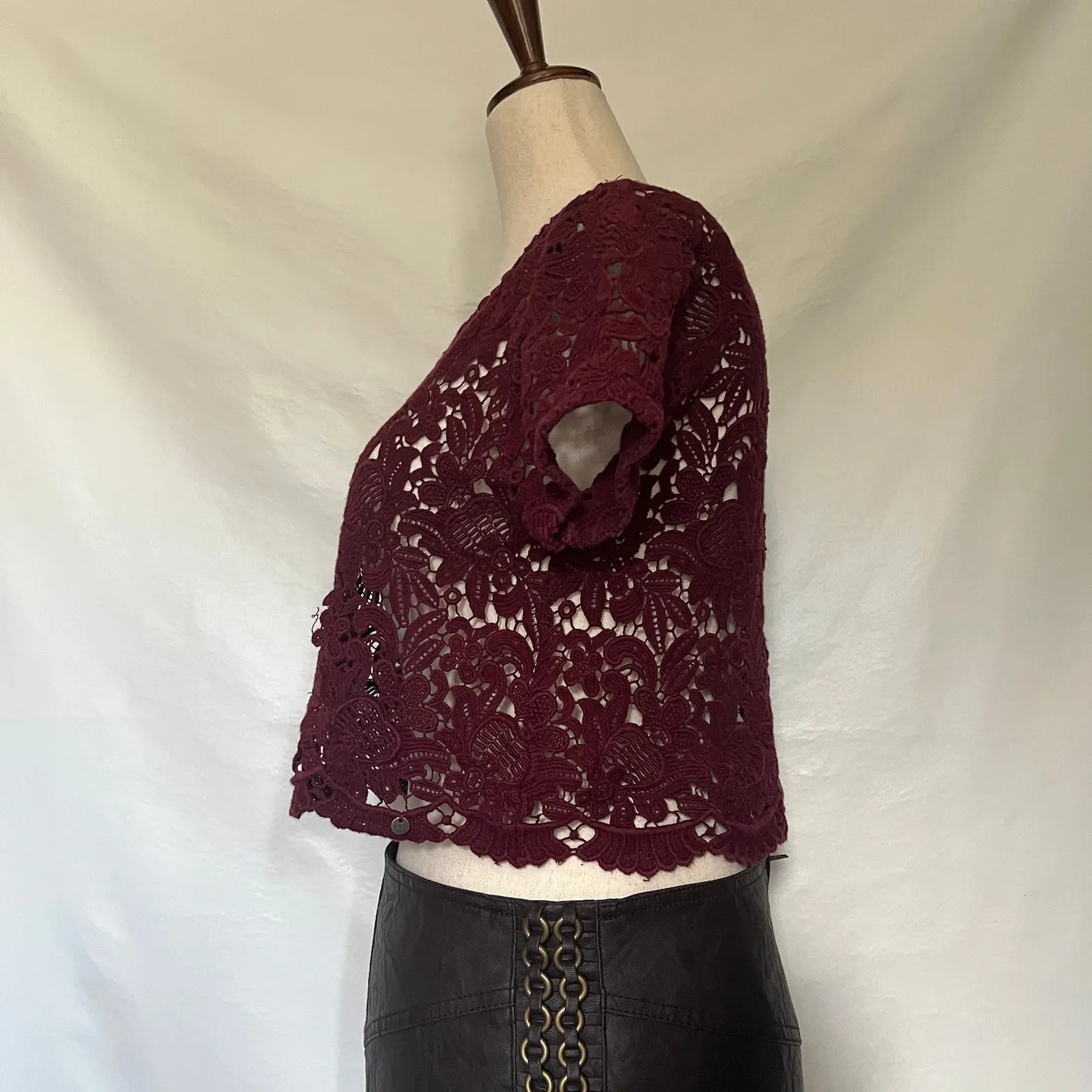 Abercrombie & Fitch Y2K Lace Crop Women Top XS Festival Coquette Burgundy Boho - Image 5