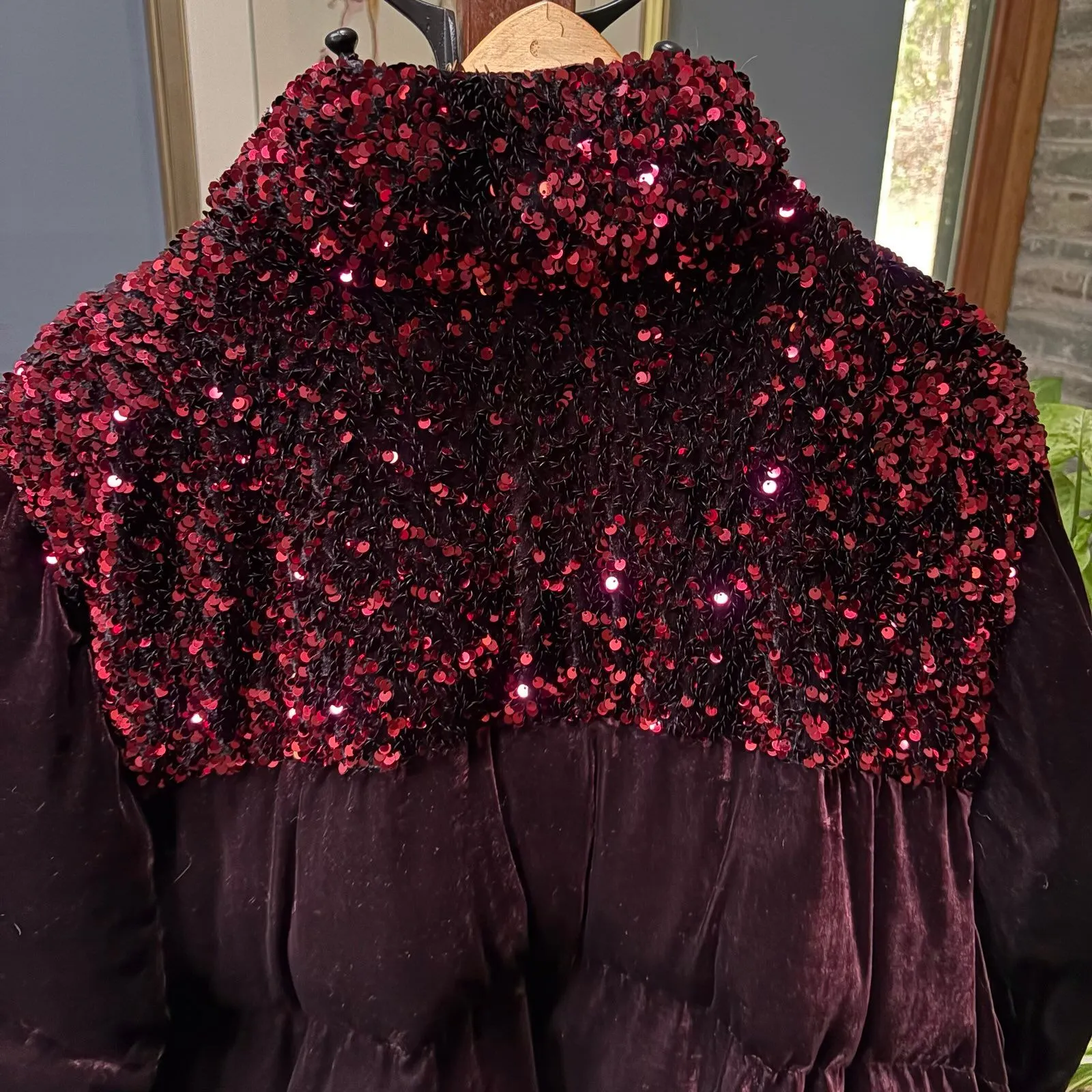 Maeve by Anthropologie 'Vera' Deep Purple Sequin Velvet Puffer Jacket Size 2X - Image 9