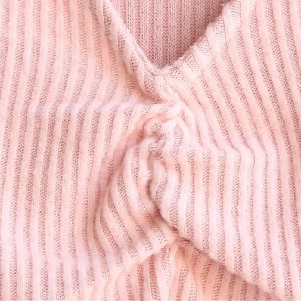 Free People Intimately Cozy Up To Me Pink Ribbed V-Neck Bodysuit Size Small - Image 8