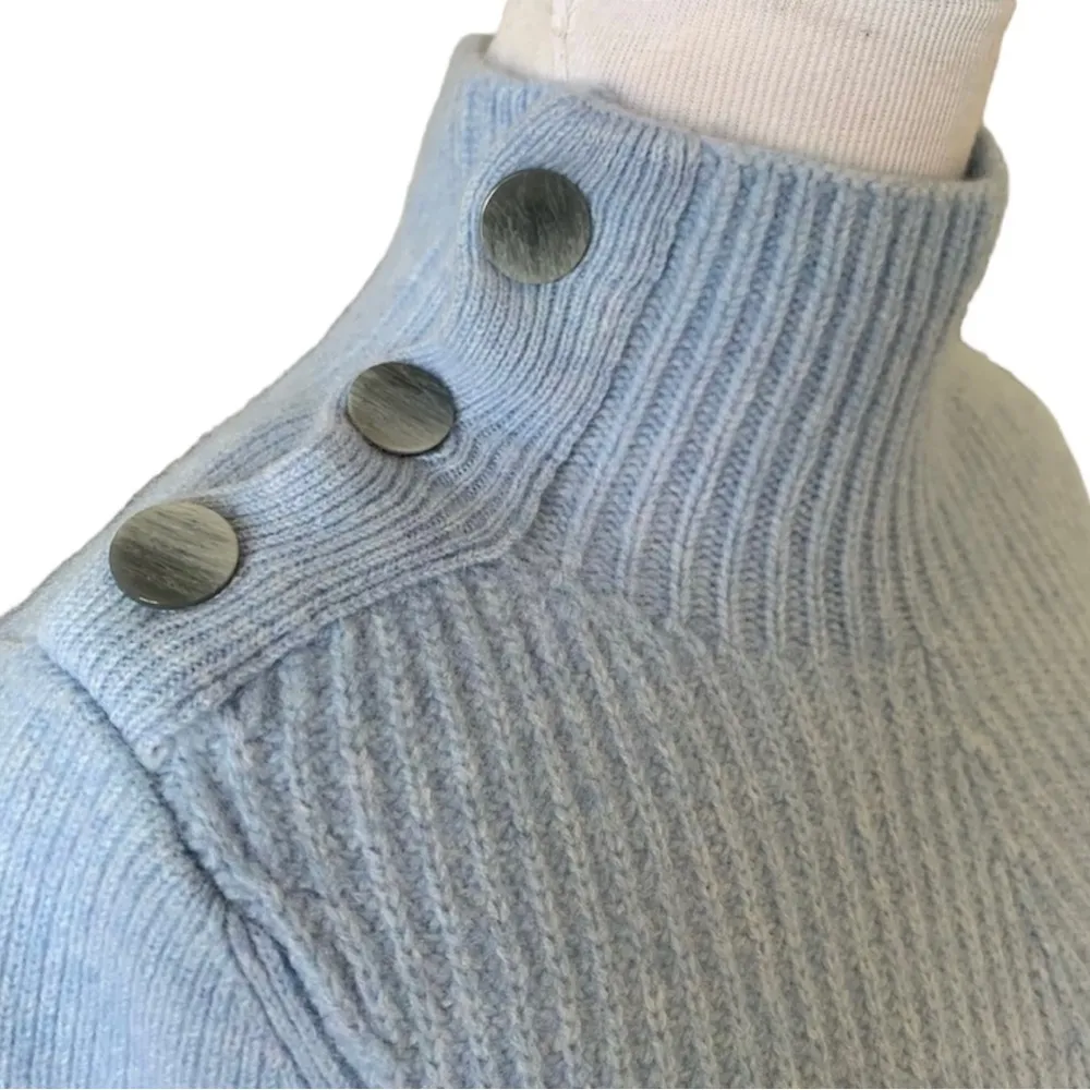 cashmere blend, button mock neck, ribbed knit sweater Size Small - Image 9