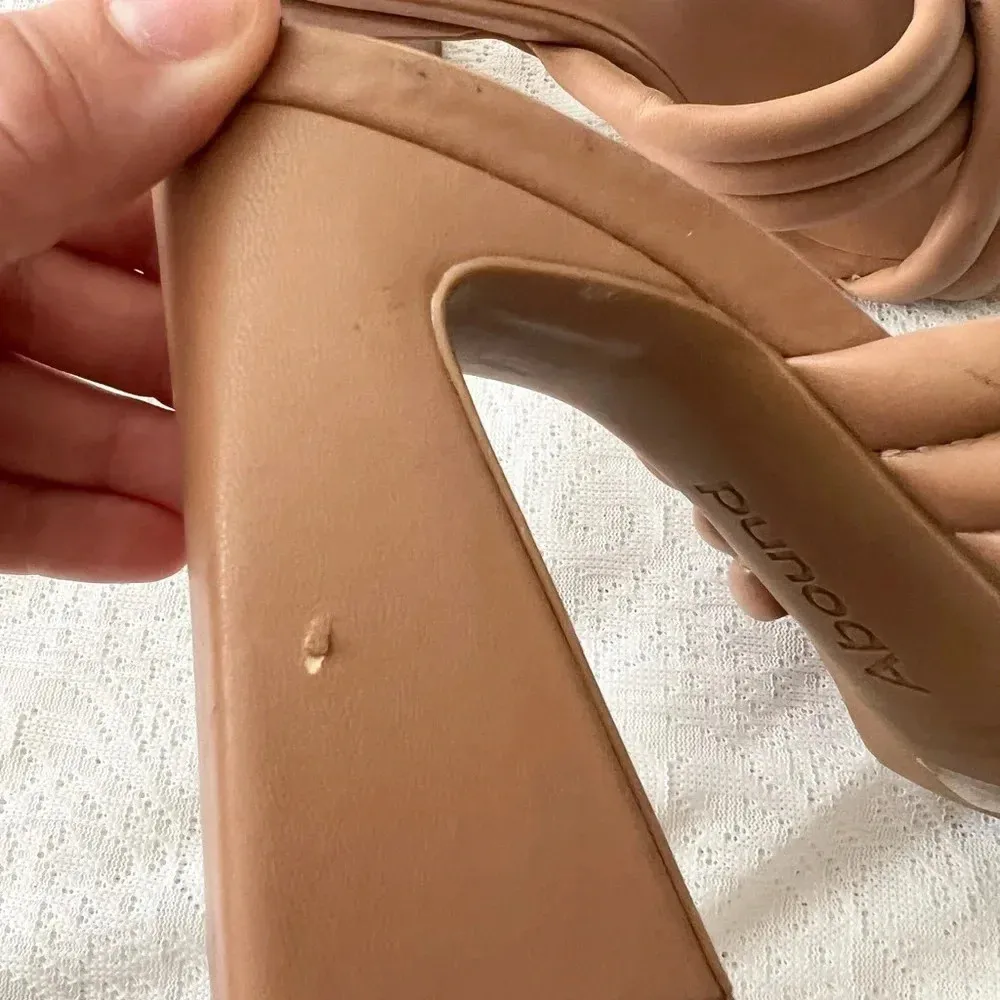 Abound Pearl Cross Band Sandal Puffy Strap Slip On Tan Block Heels Size 9 - Image 6