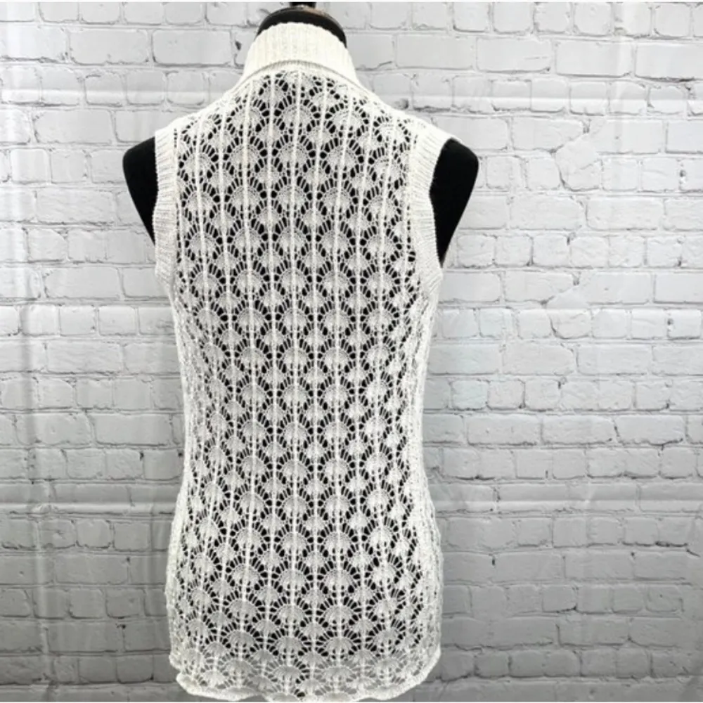 Rue 21 Cream Crochet High Low Open Sweater Vest Sleeveless Cardigan XL Layering - Image 2