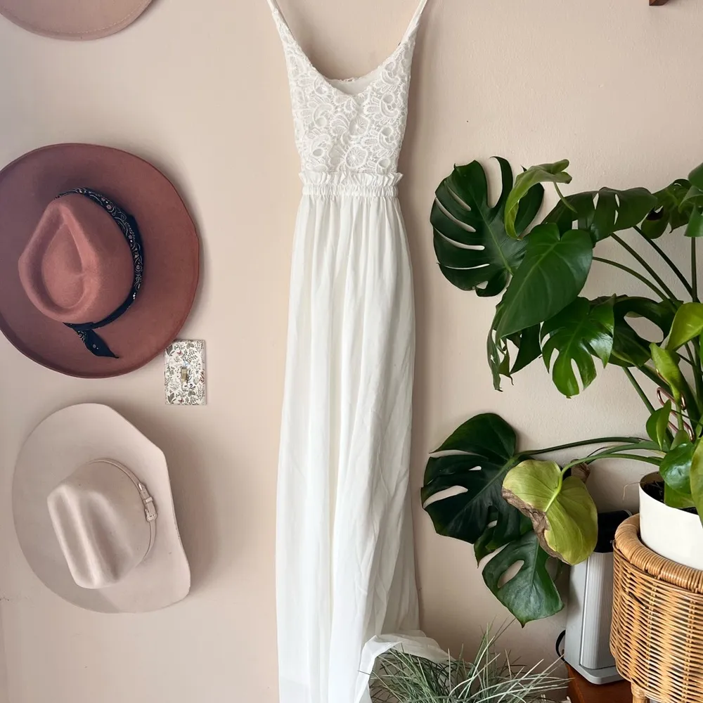 LADMOUS White lace maxi dress open back Women SIZE XL wedding bride bachelorette - Image 5